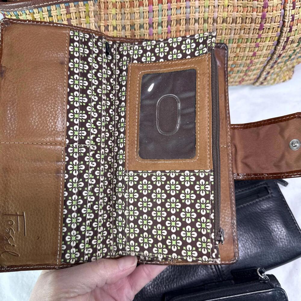 Fossil Hand Bag Lot 2 Bags And 3 Wallets Black Brown Leather Woven READ As Is - Picture 12 of 14